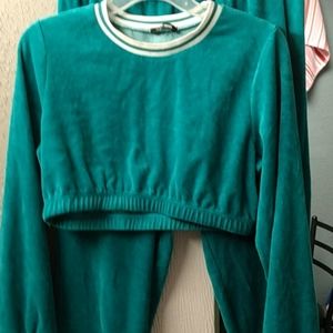 Two piece set green velour